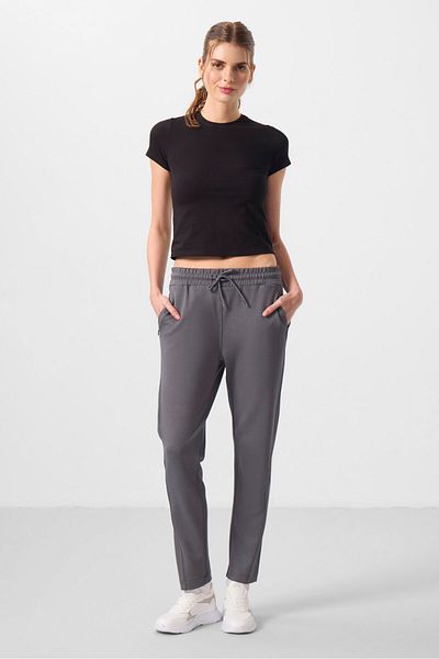 TOMMY LIFE Dark Gray Soft Textured Hidden Zipper Skinny Leg Women's Trousers - 94668