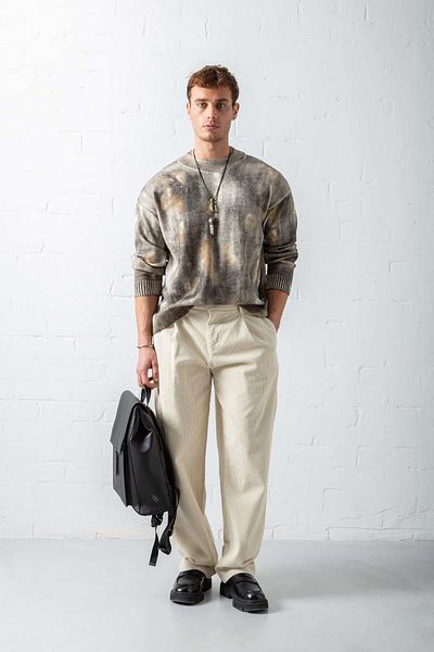 ablukaonline Ανδρικό Baggy Fit Velvet Παντελόνι Κρέμα