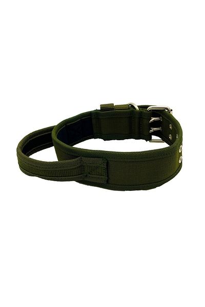 Tasma Market Khaki Green Handled Soft Textured Column Dog Collar Dog Tactical Collar
