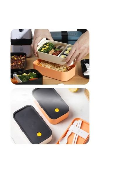 COOYA صندوق غداء مزدوج، حاوية طعام صديقة للبيئة للأطفال، تخزين صحي (برتقالي)
