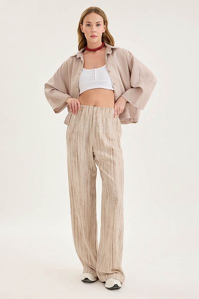 Vitrin Patterned Wide Leg Trousers with Elastic Waist