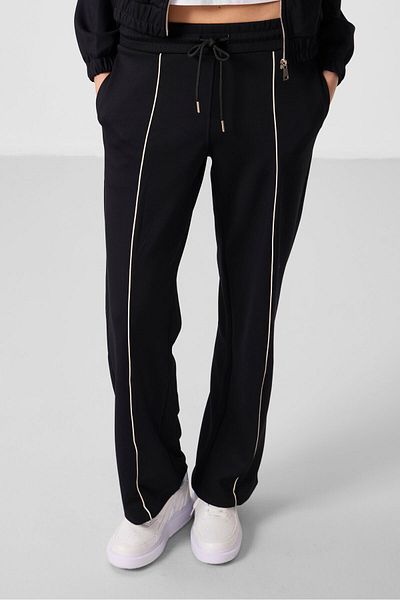 TOMMY LIFE Μαύρο γιακά με απαλή υφή Oversize ελαστική γυναικεία αθλητική φόρμα - 95349