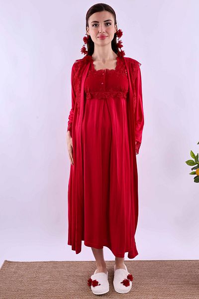 ByLohusa Effortt Cherry Dressing Gown Maternity Maternity Nightgown Set Byl 224022