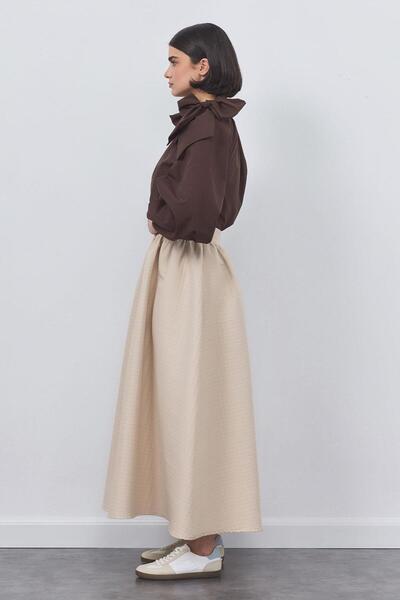 KADRİYE BAŞTÜRK Kaje Quilted Gathered Skirt Stone