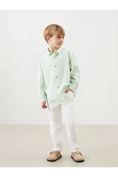 LC Waikiki Lcw Kids Green Basic Cotton Boy's Shirt and Trousers 2-Piece