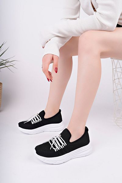 McDark Women's Black White Tie Light Sole Anatomic Tricot Sneaker Shoes