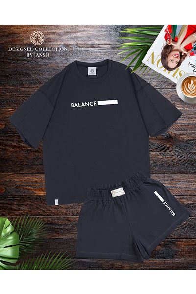 JANSO GROUP -Women's Balance Short Sleeve Tshirt-Shorts Set 2 Pieces Large Size Oversize