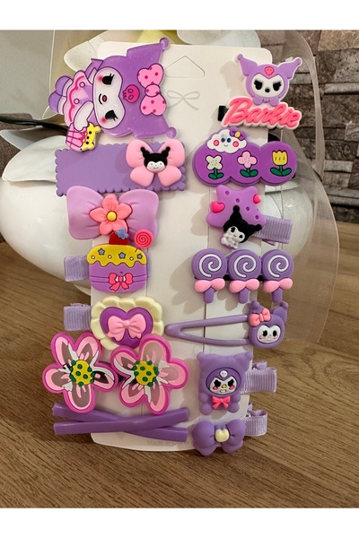 Luxmon Cataramă pentru fetiță cu figurine mixte de 14 piese Kuromi, cu agrafă și pix