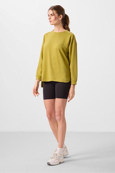 TOMMY LIFE Dark Mustard Soft Textured O Neck Comfortable Form Women's Tunic Sweatshirt - 97305