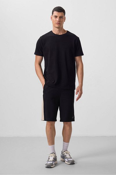 TOMMY LIFE Ανδρικό T-Shirt με μαύρη επιφάνεια με υφή άνετη μορφή - 88436