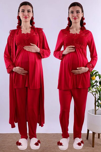 ByLohusa Effortt Cherry Long Dressing Gown Maternity Maternity Pajama Set Byl 224072