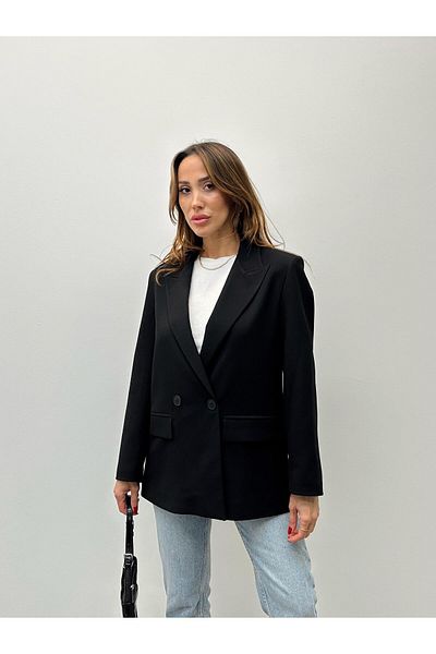 Maldia Shop Jachetă neagră căptușită cu material dublu pentru femei