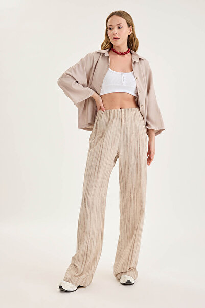 Vitrin Patterned Wide Leg Trousers with Elastic Waist