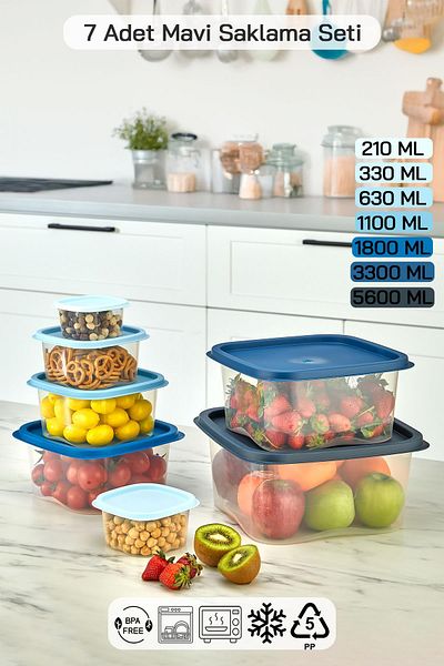 HOMENIVA 7 Size Square Storage Container Set - Storage Container Suitable for Microwave and Deep Freezer