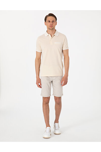 Pierre Cardin Bej Slim Fit Beli Lastikli Bağcıklı Dokuma Şort 50305677-VR011