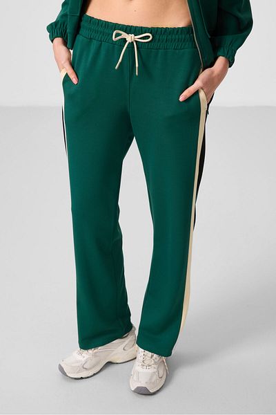 TOMMY LIFE Green Soft Textured Side Panel Detailed Wide Leg Women's Palazzo Trousers - 94671