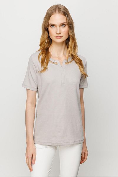 Desen Triko Tricou de damă din bumbac cu guler brodat Stone