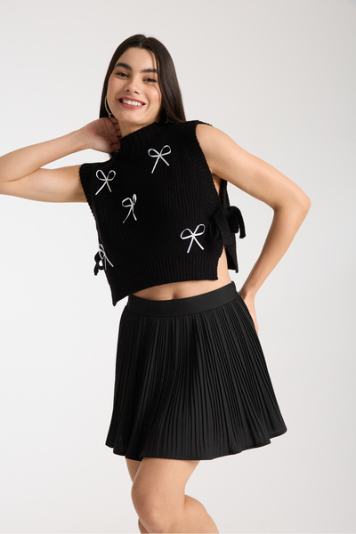 Denivy KURDELE DETAYLI TRİKO CROP SÜVETER