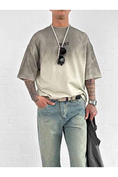 ablukaonline Ανδρικό μπλουζάκι με στάμπα Rest Oversize που πλένεται σε γκρι