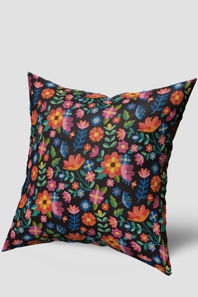 EsnafAli Μαύρο πορτοκαλί μοντέρνο λουλούδι μοτίβο ριχτάρι μαξιλαροθήκη
