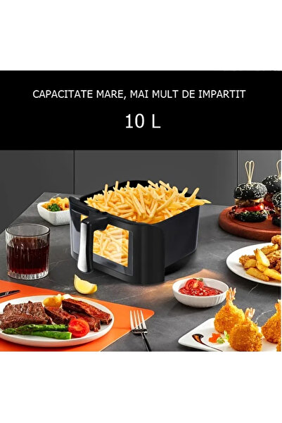 Depox Friteuză cu aer cald de 10L, fereastră vizuală și ecran tactil inteligent, 2400W, Air Fryer