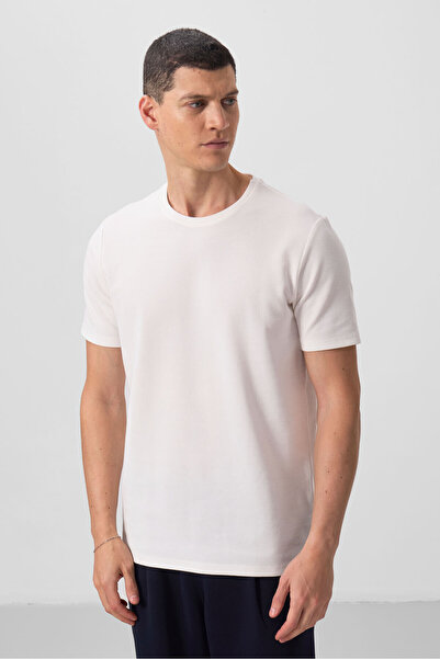 TOMMY LIFE Ecru Surface Textured Comfortable Form Basic Men's T-Shirt - 88436