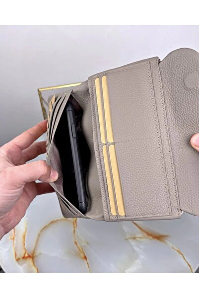 Fil Deri Genuine Leather Women's Mink Wallet with Phone Compartment 2049