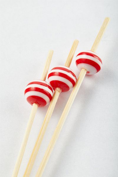 yuandong Bamboo Red White Beaded 12 cm Toothpick (50 Pcs)