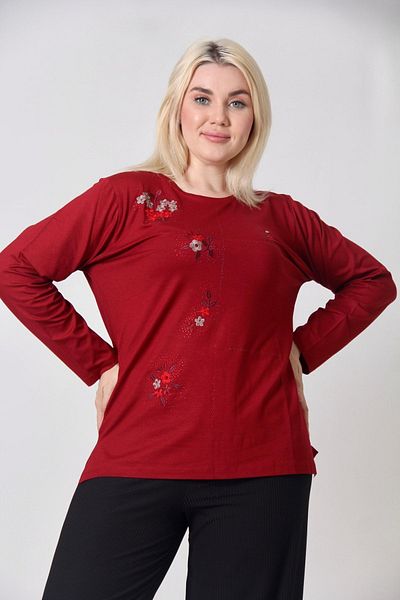 TRENDSE Bluză pentru mamă, țesătură din viscoză cu mărgele de mărime mare brodata