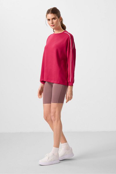 TOMMY LIFE Hanorac tunică supradimensionat pentru femei Viva Red, cu textura moale, cu decolteu O - 97303