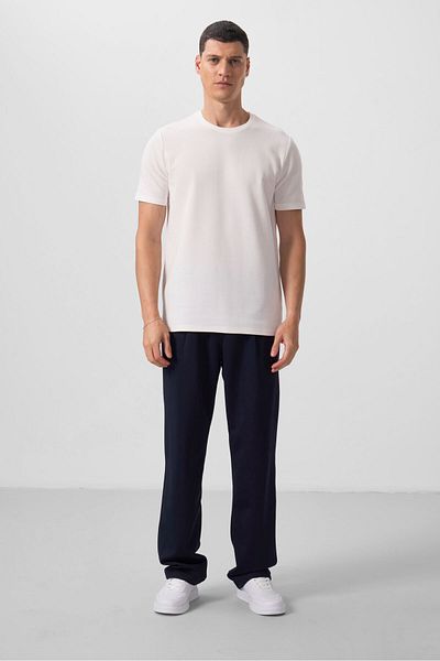 TOMMY LIFE Ecru Surface Textured Comfortable Form Basic Men's T-Shirt - 88436
