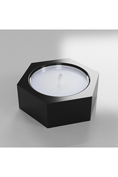 Hep3d Altıgen Tasarım Tealight Mumluk - Siyah