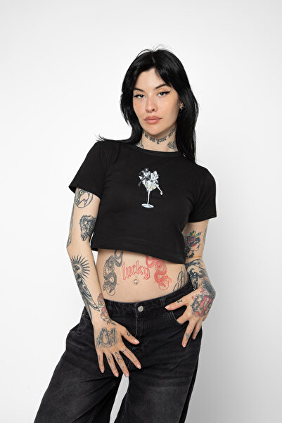 Bak Moda Prljavi Martini Štampano Crna Skraćeni kroj Lopta