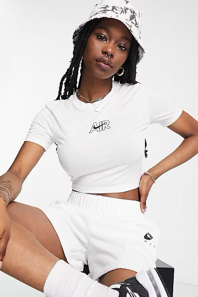 Nike Γυναικείο κοντό μπλουζάκι Air Slim Crop Λευκό