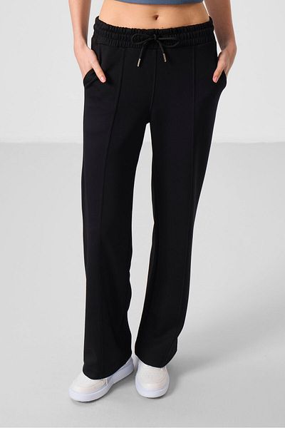 TOMMY LIFE Black Soft Textured Women's Palazzo Trousers with Pocket Front Seam Detail - 94670