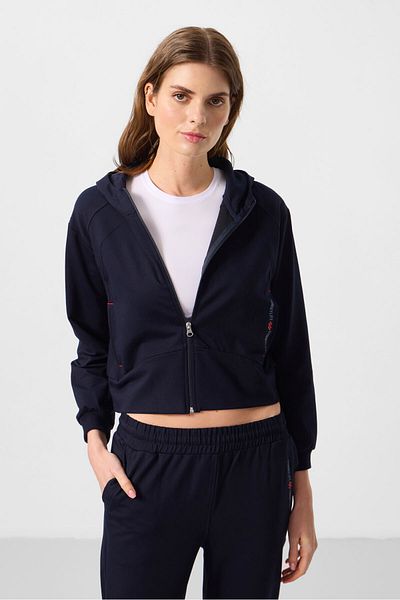 TOMMY LIFE Costum de trening pentru femei, albastru bleumarin, cu glugă, cu fermoar - 95328