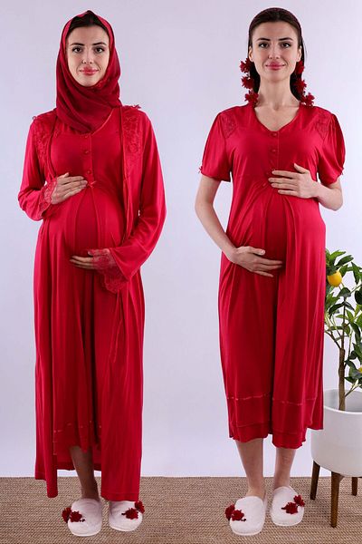 ByLohusa Effortt Cherry Hijab Dressing Gown Maternity Maternity Nightgown Set Byl2T80252