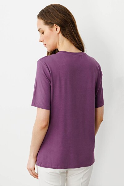 Desen Triko Women's Crew Neck Basic Combed Cotton T-Shirt Lilac