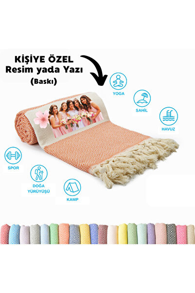 Kişiye Özel Baskılı Elmas Desenli Peştemal – İsim Yazılı Oversize Türk Plaj Havlusu – Banyo Havlusu