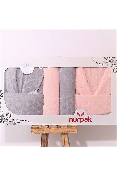 Nurpak Σετ οικογενειακό μπουρνούζι Hazal Jacquard Partial Velvet 8 Piece