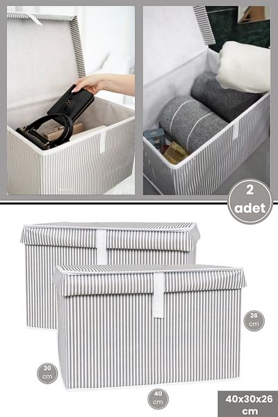 Flora Sweater Box Storage, Socks Sweater Towel Laundry Organizer Cardboard Backed (40X30X26Cm) 2 Pieces Gray