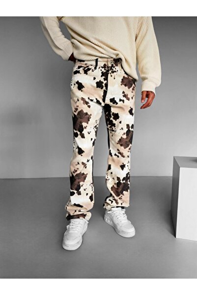 ablukaonline Men's Baggy Fit Patterned Trousers Beige