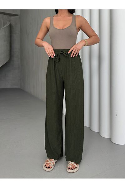 MOY TEKSTİL Women's Elastic Waist Palazzo Trousers