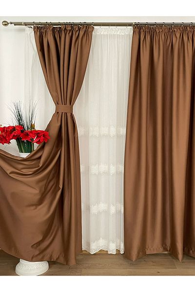 Liz Line Set doua draperii blackout, chocolate, "Monocrom Signature" by Liz Line, cu rejansa 2x250x245 DR425