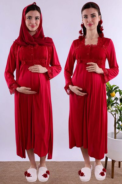 ByLohusa Effortt Cherry Hijab Dressing Gown Maternity Maternity Nightgown Set Byl2T24022
