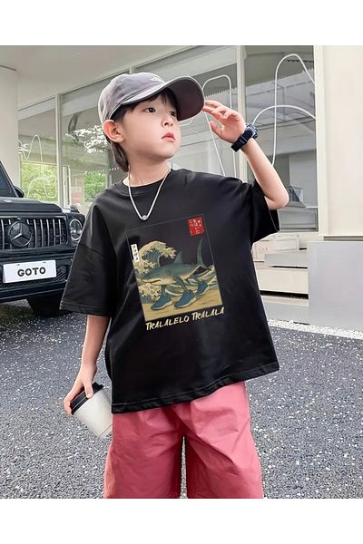 Touz Moda Tung Tung Tung Sahur Printed Kids Black Unisex T-Shirt