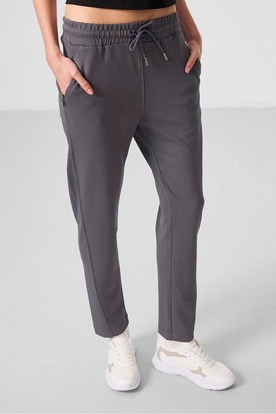 TOMMY LIFE Dark Gray Soft Textured Hidden Zipper Skinny Leg Women's Trousers - 94668