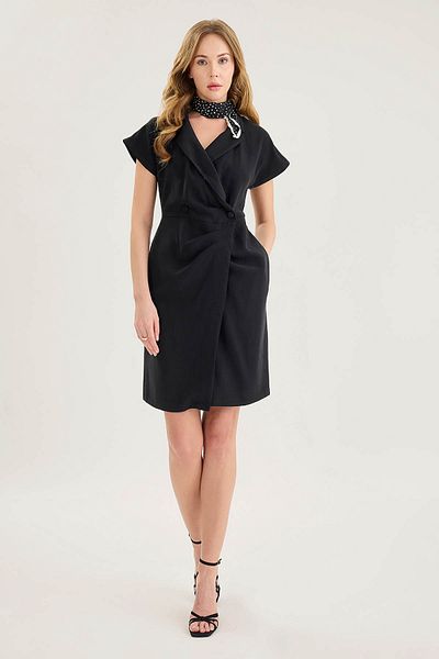 Vitrin Button Detailed Gathered Front Mini Dress