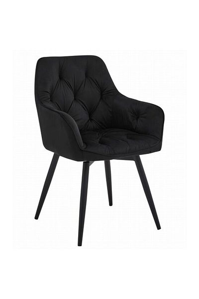 ARTOOLS Scaun stil fotoliu bucatarie/sufragerie, Artool, York, pivotant, catifea, metal, negru, 56x61x84 cm