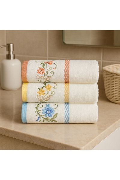 Özdilek 100% Cotton Embroidered Towel 3 Pieces Hand Face Towels
